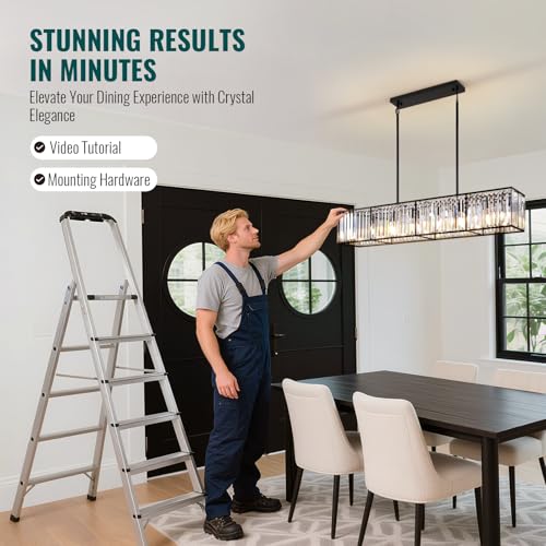 Modern Black Rectangular Crystal Chandelier for Dining Room