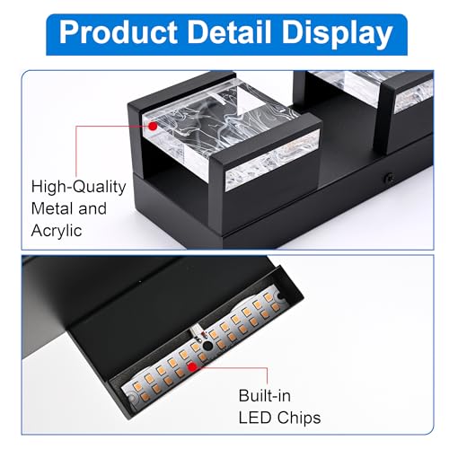 Modern LED Bathroom Lights Over Mirror 15W 3 Lights LED Vanity Light Bar with Unique Smoke Acrylic Panel Black Bathroom Wall Light Fixtures for Bath Powder Room
