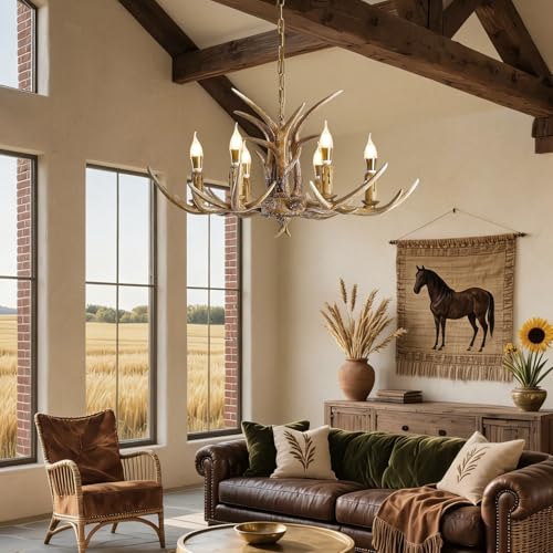 6 Light Resin Faux Horn Antler Chandelier