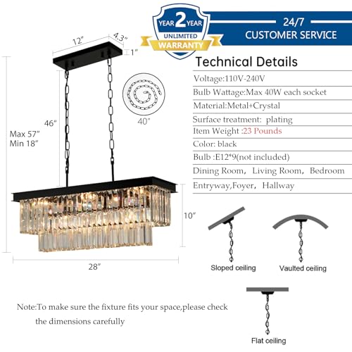 Black Crystal Chandeliers for Dining Room (9 Count)