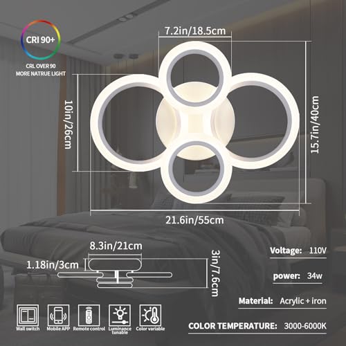 34W LED Ceiling Light with Remote