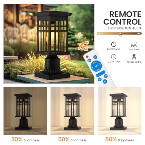 2-Pack 12-Inch Solar Column Light, Clear Glass, Black, 20068-P-2 SL BK
