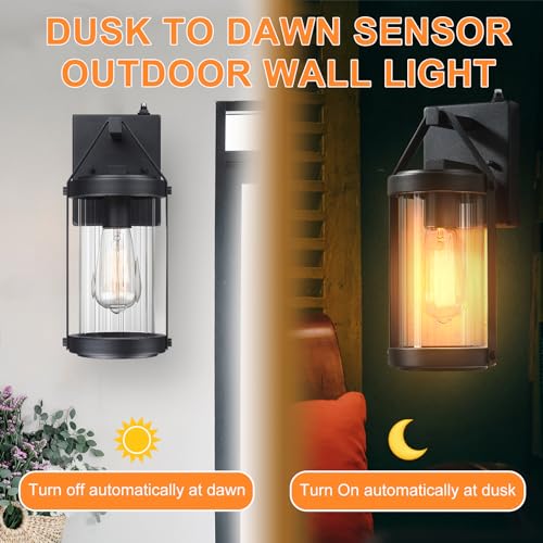 Dusk Dawn Sensor Outdoor Wall Sconce Black Exterior Porch Lantern