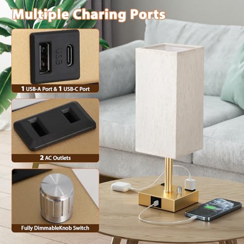 Gold Bedside Table Lamps Set of 2