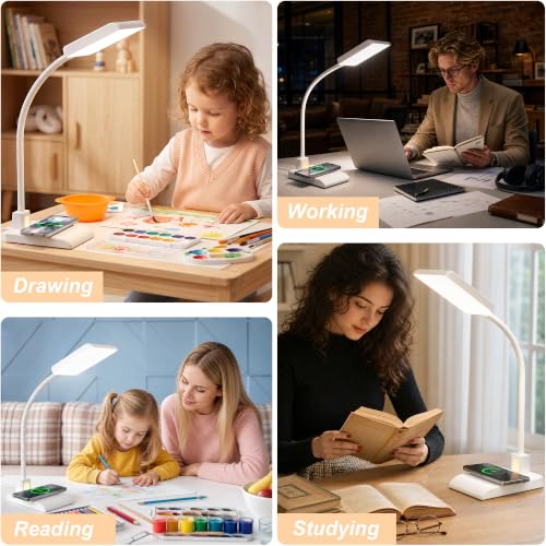 Desk Lamp with Wireless Charger LED Desk Lamps for Home Office White CRI90+ (White)