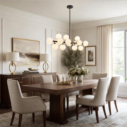 Mid Century Modern Glass Globe Sputnik Chandelier with White Bubble