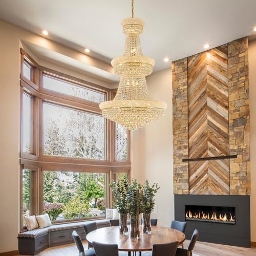 31 Lights Gold Finish Large Empire Crystal Chandelier
