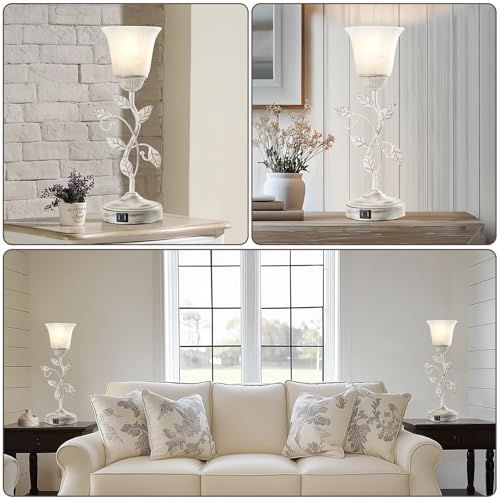 Set of 2 Rustic Touch Table Lamps for Bedroom 2 USB C+A (2 Count)