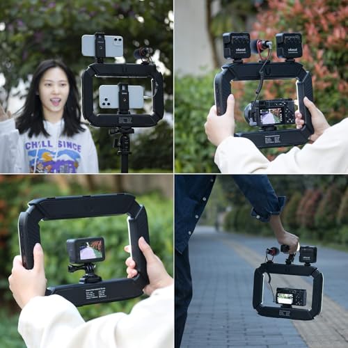 U200 Phone Video Rig with Light & 3 Cold Shoes for Video Recording