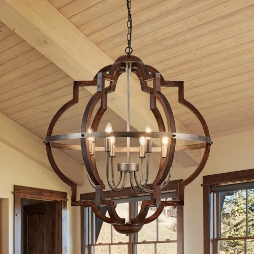 8 Light Farmhouse Chandelier Wood Pendant Light Fixtures