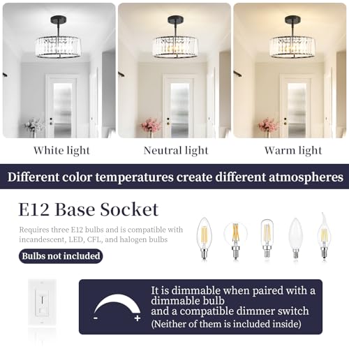Modern Crystal Black Semi Flush Mount Ceiling Light Fixtures 12 in (Black / 12 in)