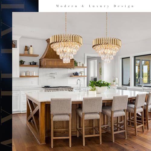 Modern Crystal Chandeliers Gold 20'' Crystal Ceiling Pendant Light 4 Tiers (9 Count)