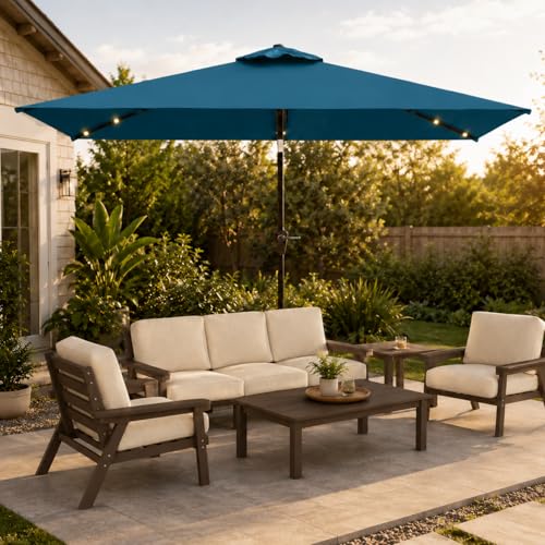 6.5 x 10ft Rectangular Patio Umbrella with Solar Lights