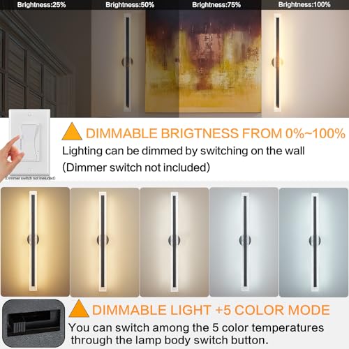 Modern Black Wall Sconces 39.4In Hardwired Light Fixtures 3000K Dimmable LED Sconce Lighting Indoor Wall Lamps for Living Room Bedroom Hallway Stairs