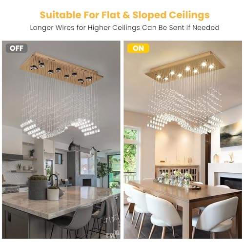 Rectangular Gold Crystal Chandelier for Dining Room