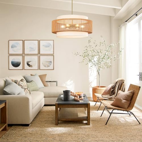 25.6" Rattan Chandelier for Dining Room