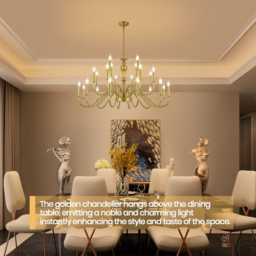 24 Light Large Gold Chandelier Farmhouse Chandeliers for High Ceiling Foyer