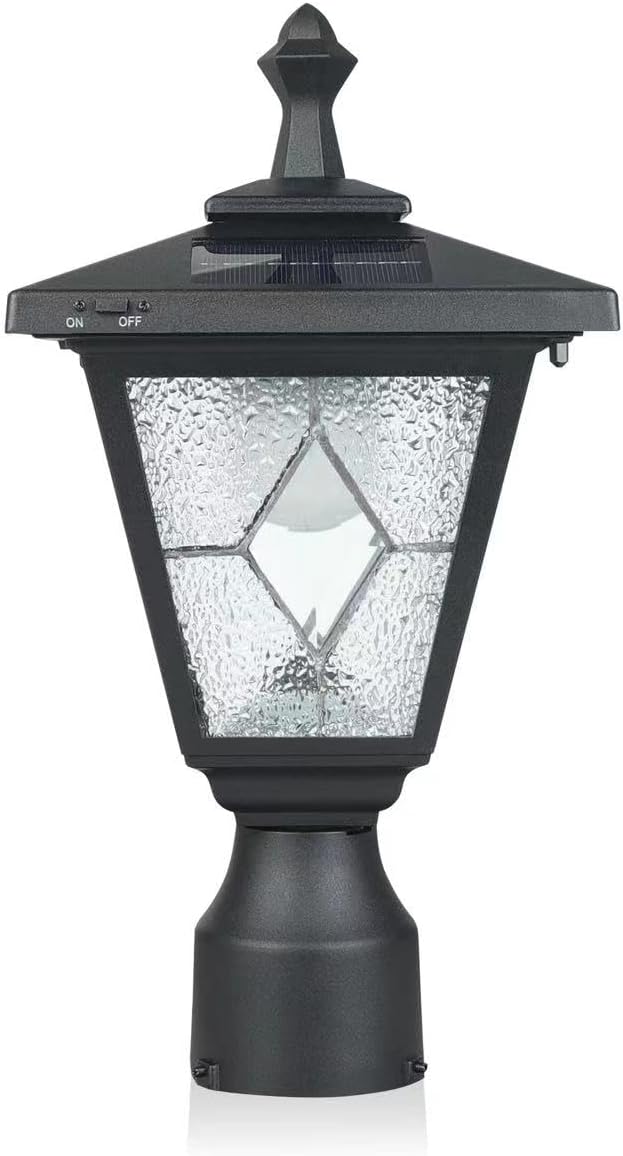 KP4326Q-A Solar Lamp Post Light, Outdoor Lighting, Aluminum LED Solar Pillar Light with Tiffany Glass for Gate Column, Driveway, Matte Black