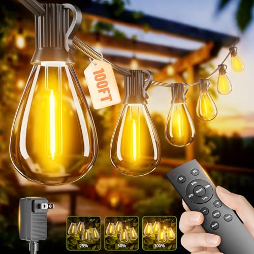 100FT Outdoor String Lights with Remote & Dimmable