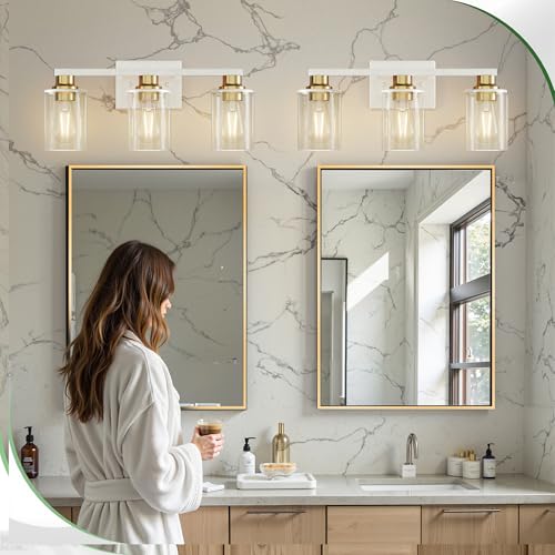 17 Inch 3 Light White Gold Bathroom Vanity Light