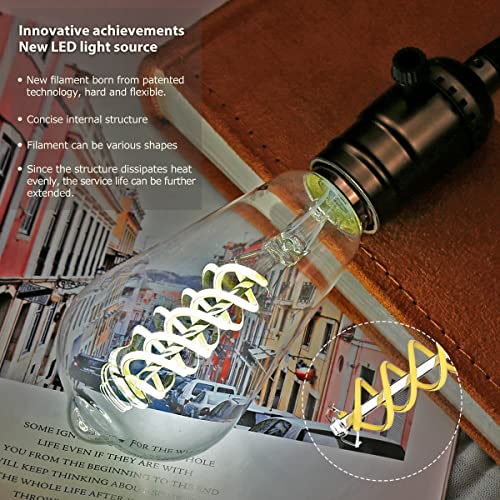 ST19(ST58) LED Edison Bulb, Vintage,6 Pack,Natural White 4000K, Antique Flexible Spiral LED Filament Light Bulb, Dimmable, 600LM, 6W Equivalent to 60W, E26 Base,Clear Glass (6 Count)