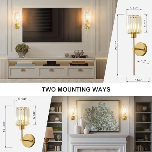 Hardwired Crystal Wall Sconces Set of 2