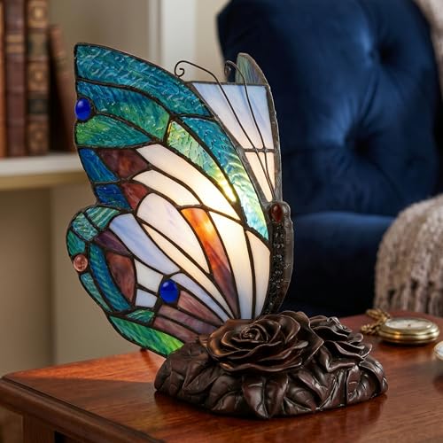 Tiffany Style Table Lamp with Butterfly Stained Glass Shade