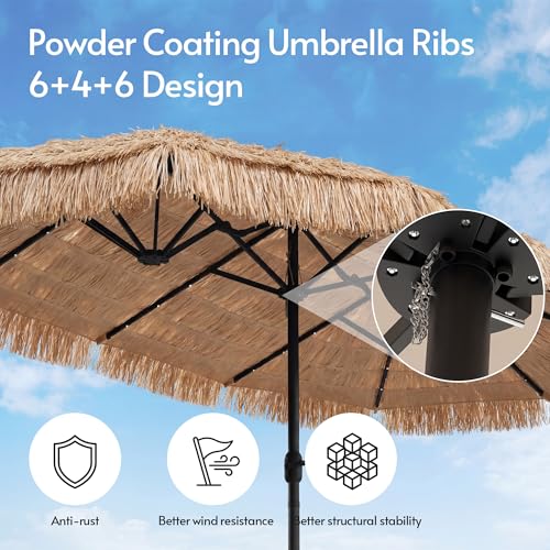 15ft Double Sided Patio Umbrella with Solar Lights and Base Included