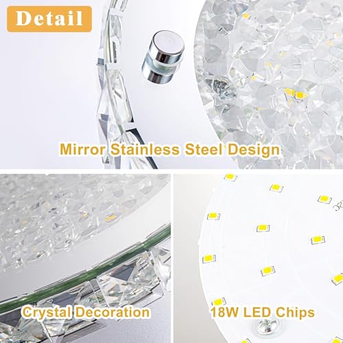 Modern Crystal Flush Mount Ceiling Light LED Kitchen Ceiling Lamp 18W