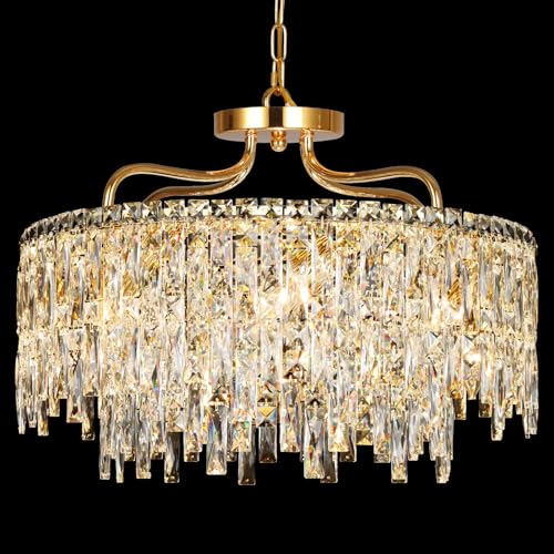 24" 8 Lights Gold Crystal Chandeliers for Dining Room Light Fixture (8 Count)