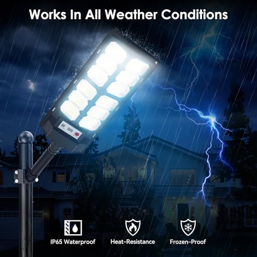 2 Pack Solar Street Lights Outdoor Waterproof 6500K 13000LM LED Solar Flood Lights Dusk to Dawn Parking Lot Light with Motion Sensor and Remote Control for Commercial Area Lighting Yard (2 Count)