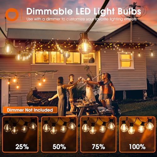 50FT Outdoor String Lights 27 G40 LED Bulbs Dimmable Waterproof (50 Foot)