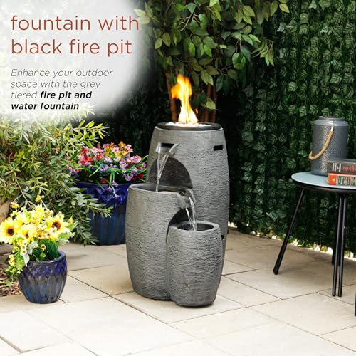 WTO120 Outdoor Cascading Look 3 Tiered Fire and Water Fountain with Adjustable Flame and LED Lights