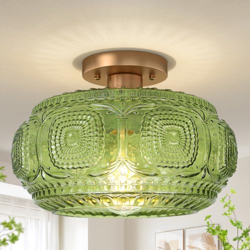 12" Art Deco Glass Semi Flush Mount Ceiling Light Fixture