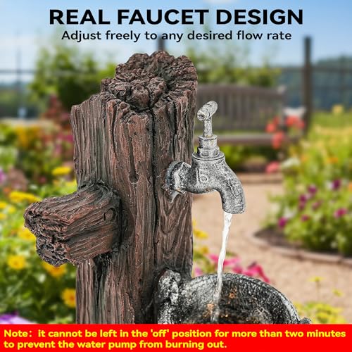 3 Tier Outdoor Fountain with Puppy & Green Bird and LED Lights