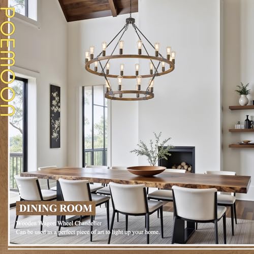 Oak Wooden Wagon Wheel Chandelier 24