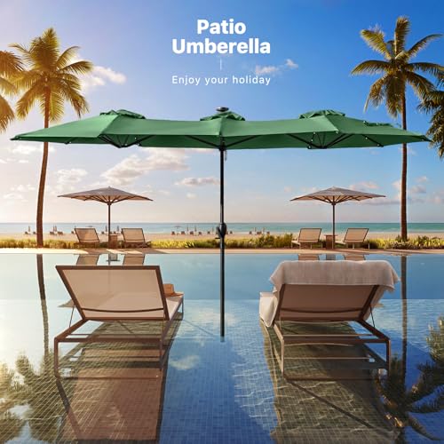 REE SOLDIER 13ft Double Sided Patio Umbrella with Solar Lights