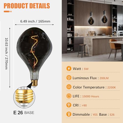 A165 Large LED Edison Light Bulbs Dimmable 5W 200lm E26 2200K 1PC
