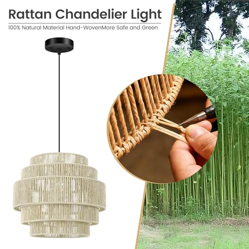 Boho Rattan Chandelier Light