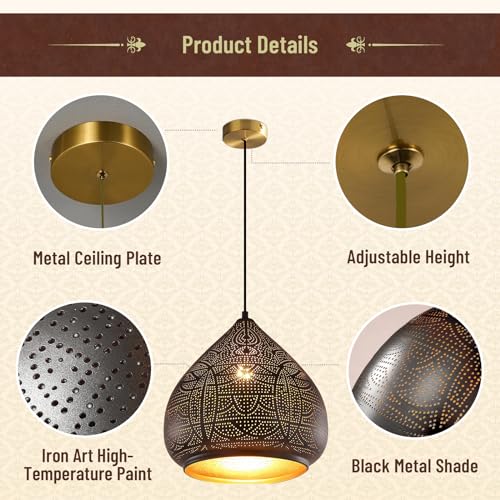 Modern Pendant Lighting Black Metal Hanging Lamp Moroccan Chandelier