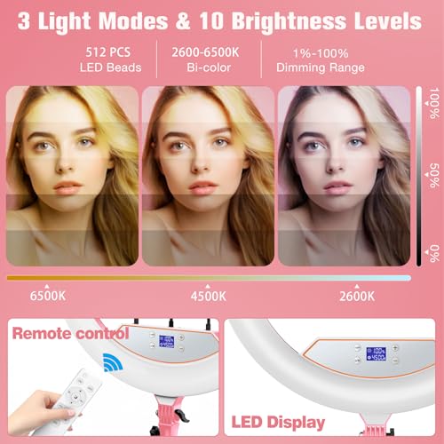Pink 22" Ring Light for iPad iPhone with 75" Tripod Stand Barber