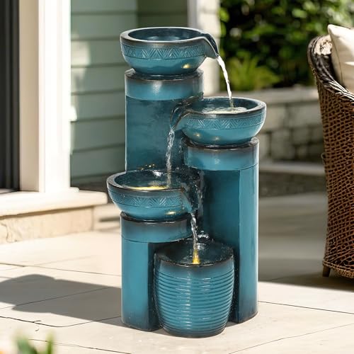AUTODAYA 19.3" Faux Ceramic Outdoor Water Fountain with LED Lights