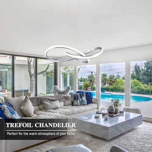 30" Nickel Modern LED Chandelier Large Irregular Ring Pendant Lighting Adjustable Hanging Light Fixture Modern Dimmable Remote Control Pendant Lights for Living Room Dining Room Entryway