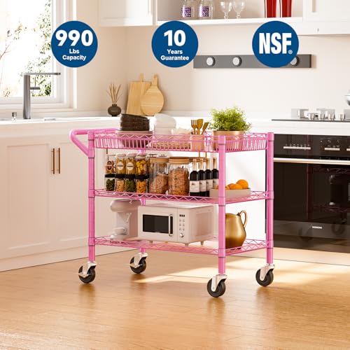 Pink Rolling Utility Cart with Wheels