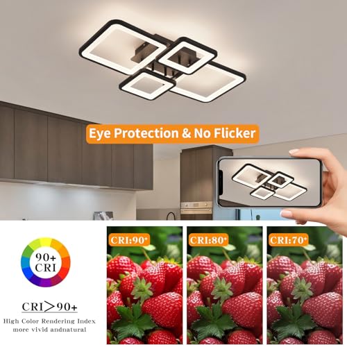 Modern LED Ceiling Lights Fixture Dimmable Flush Mount Black Acrylic 4