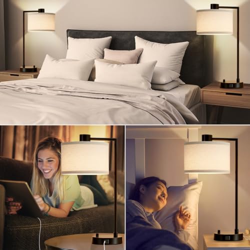Table Lamp for Bedroom Set of 2 with USB C+A Ports (2 Count)