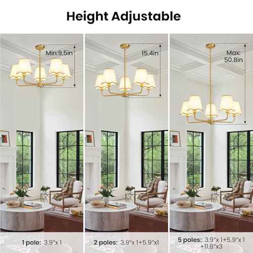 KAISITE Modern Gold Chandelier 5-Light Farmhouse Chandelier for Dining Room Industrial Dining Kitchen Light Fixture Over Table Ceiling Chandelier for Bedroom Living Room Foyer Entryway