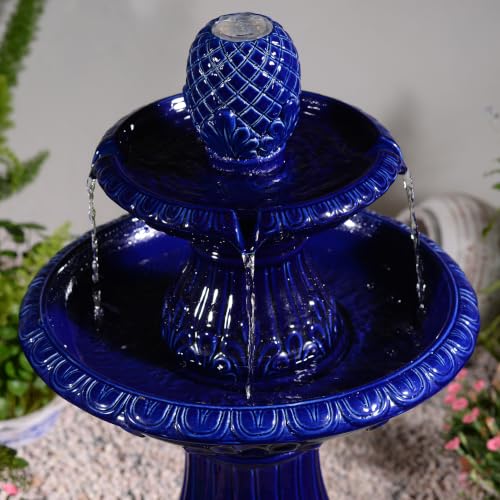 2 Tier Dark Blue Ceramic Pedestal Fountain