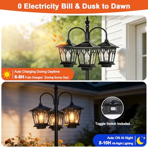 6FT Aluminum Solar Lamp Post Light Outdoor Waterproof