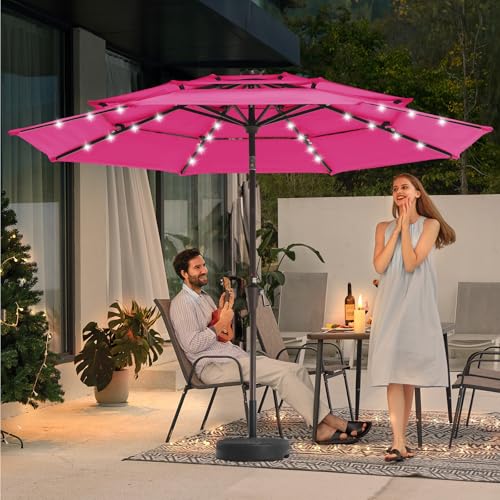 9 ft 3 Tier Outdoor LED Lighted Patio Umbrella w